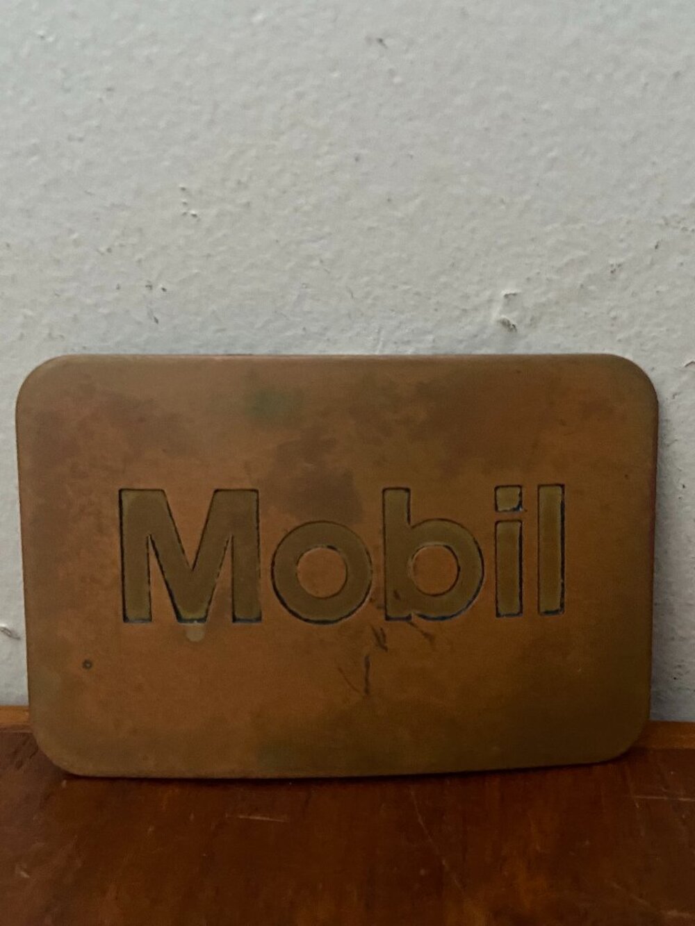 Vintage Mobil Oil Gasoline Gas BRASS Great American Belt Buckle Western Cowboy